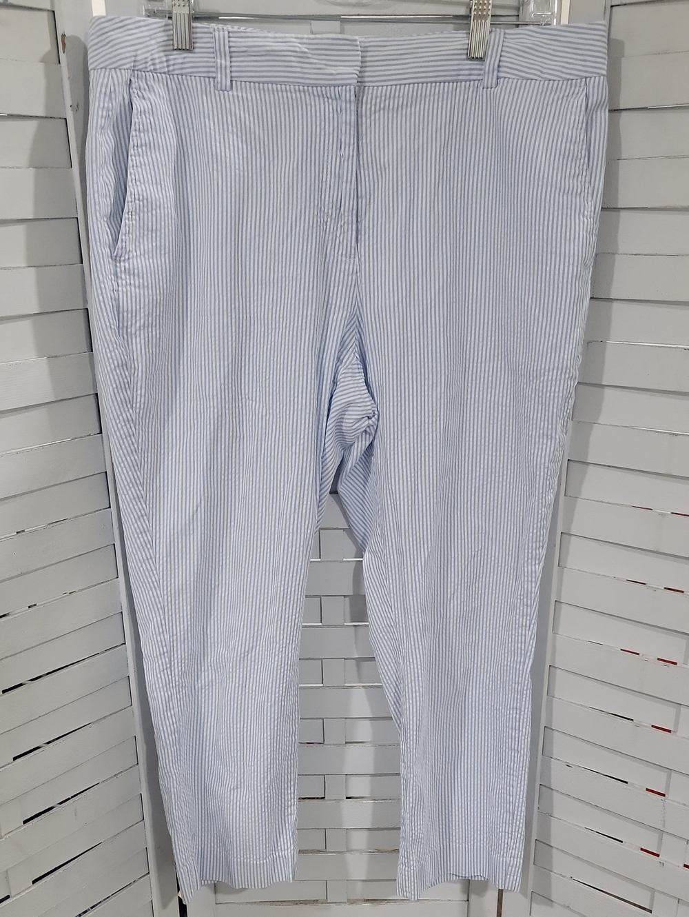 Lands End Mid Rise Straight Leg Seersucker Ladies Pants Size 14